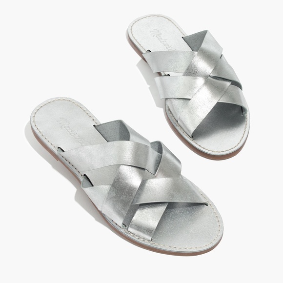 Madewell Shoes - New MADEWELL Size 5 The Boardwalk Woven Slide Sandal Silver Metallic